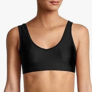 WeWoreWhat
V-NECK SPORTS BRA
METALLIC NYLON 
SIZE: (L) BLACK